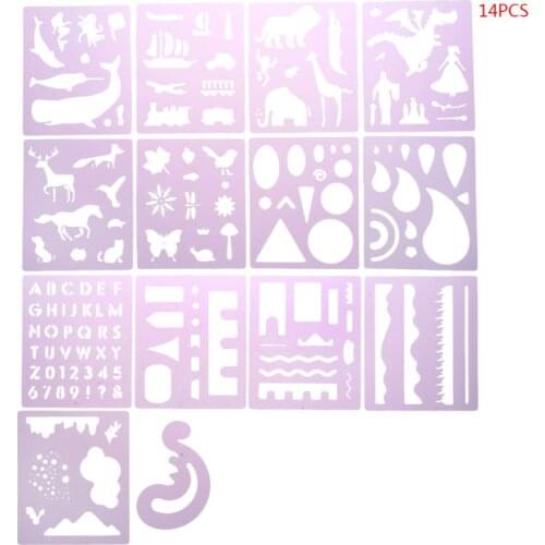 14Pcs/Set Letters Animal Drawing Template Stencil Painting Embossing DIY Album Decoration Tool Craft School Supply
