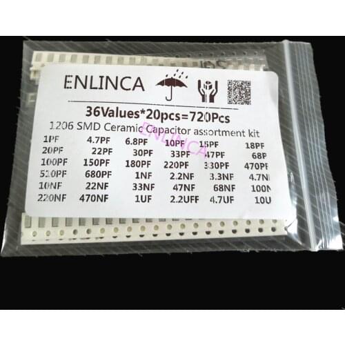 36ValuesX20pcs=720Pcs 1pF-10uF Electronic Capacitor set 1206 0805 0603 SMD Ceramic Capacitor assortment kit