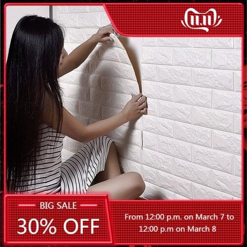 3D Brick Wall Stickers Self-Adhesive Panel Decal Wallpaper for TV Background Sofa Wall Decoration (70x77cm)