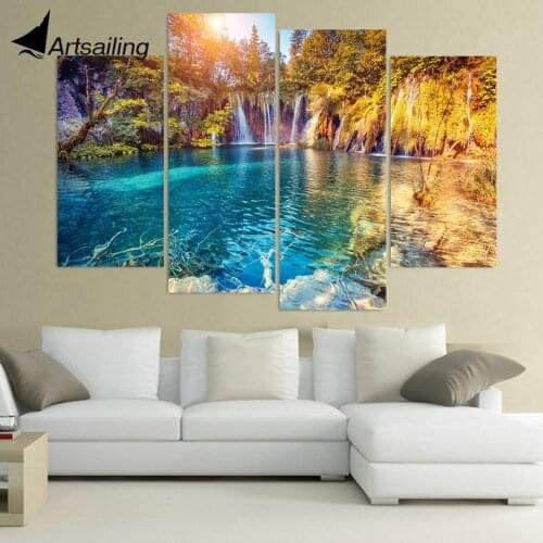 4 Piece Canvas Painting Clear Pool Nature HD Printed Canvas Art Prints Wall Art Home Decor Poster Picture for Living Room XA167D