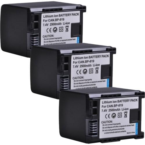 3Pc 2500mAh BP-819 BP819 Battery for Canon VIXIA HF10, HF11, HF20, HF21, HF100, HF200, HF G10, HF M30, HF M31, HF M32, HF M40