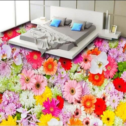 Beibehang Colorful color flower bathroom 3D flooring custom large fresco pvc environmental wearable to wear papel de parede