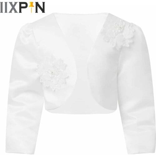 Childrens Flower Girl Princess DressesBoleros Kids Girl Long Sleeve Coat Cardigan Autumn Flowers Adorned Coats Jackets Wrap