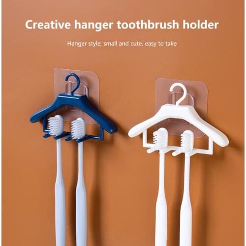 Household Creative Hanger Toothbrush Holder Wall-mounted Bathroom Without Punching Storage Blue And White New Style