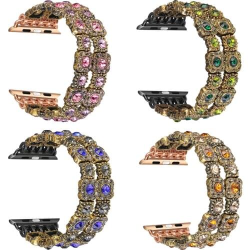 Bling Diamond Strap for Apple Watch Series 1/2/3/4/5 Band Women Elastic Stretch Handmade Bracelet for iWatch 38/40mm 42/44mm