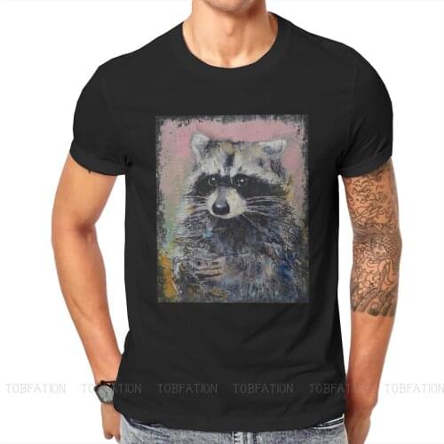 Raccoon Round Collar TShirt Impressionism Fabric Classic T Shirt Men Clothes Individuality Fluffy