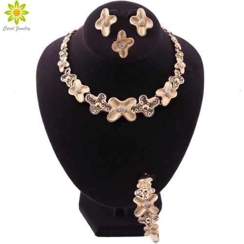 Dubai Fine African Beads Jewelry Sets Gold Color Necklace Bangle Earrings Rings Nigerian Women Wedding Jewelry Sets