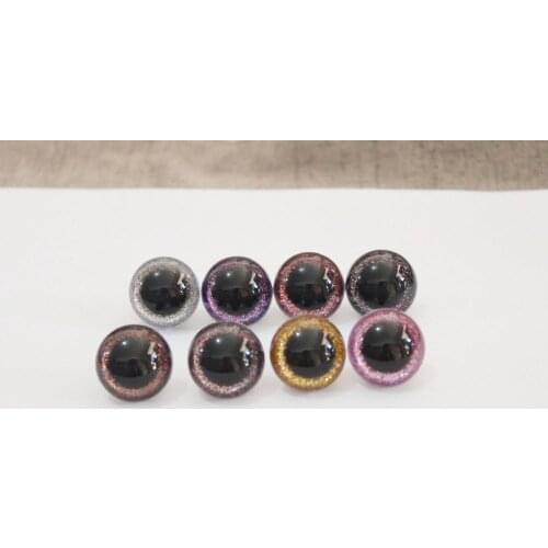 60pcs/lot new 13mm-24mm round plastic safety clear toy eyes +glitter Nonwovens + hard washer for plush doll -size option-N8