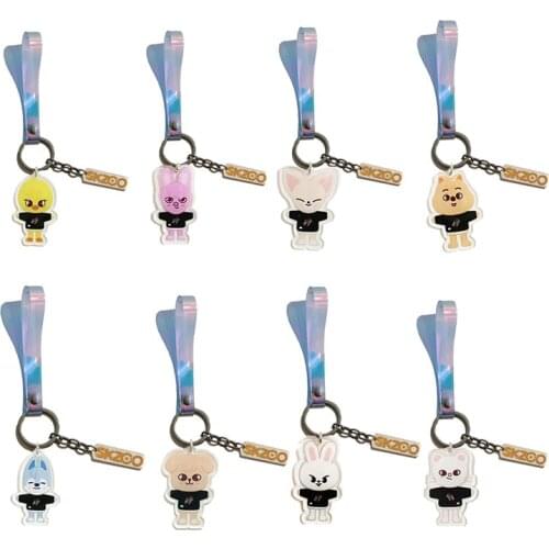 KPOP Stray Kids Keychain Cartoon Image SKZOO Laser Lanyard Double-Sided Printing Transparent Acrylic Keyring Bag Accessories M6