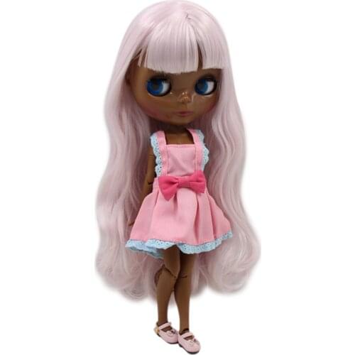 ICY DBS Blyth Doll 1/6 bjd super black skin tone Cute pink soft long curly hair joint body BL1327