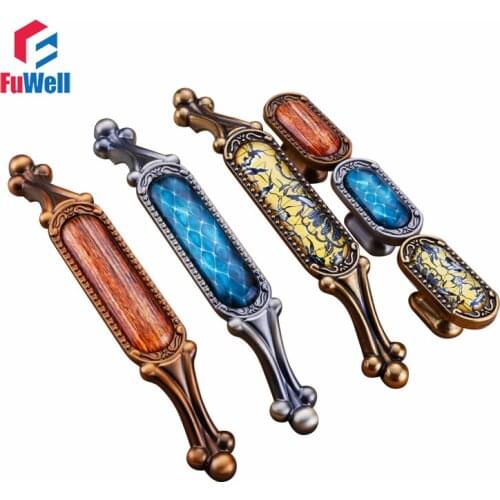 Furniture Handle Antique 96/128/192mm Hole Pitch Drawer Cabinet Handle Knobs Zinc Alloy Crystal Kitchen Cupboard Handle Pull