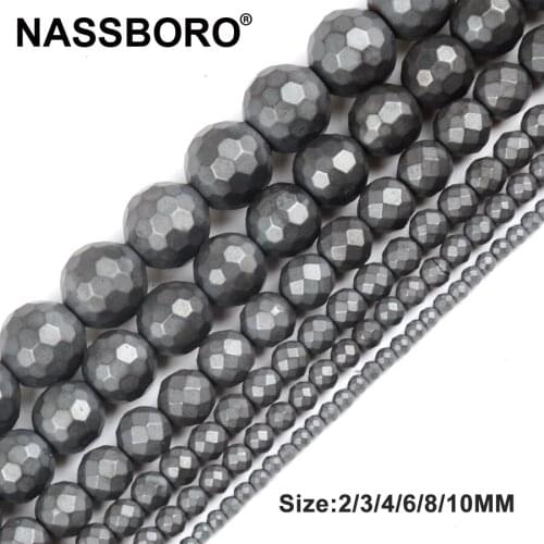 Metal Gray Faced Round Hematite Beads Natural Stone Loose beads For Jewelry Making Bracelet DIY Accessories 2/3/4/6/8/10/12mm