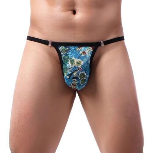 Multicolor Fashion printing Mens Sexy Underwear Lace Thong Underpants Soft Briefs Panties string perle homosexual love briefs T3