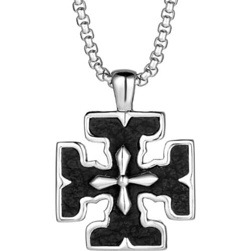 Stainless Steel Vintage Double Cross Men Punk Rock Fashion Pendant Necklace Jewelry Gift For Him with Chain