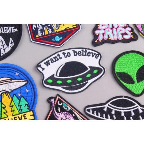 UFO Iron Patch Alien Quality DIY Stripes On Jeans Badge On The Back Apply For Handicrafts Stripes On Clothes Embroidered Badges