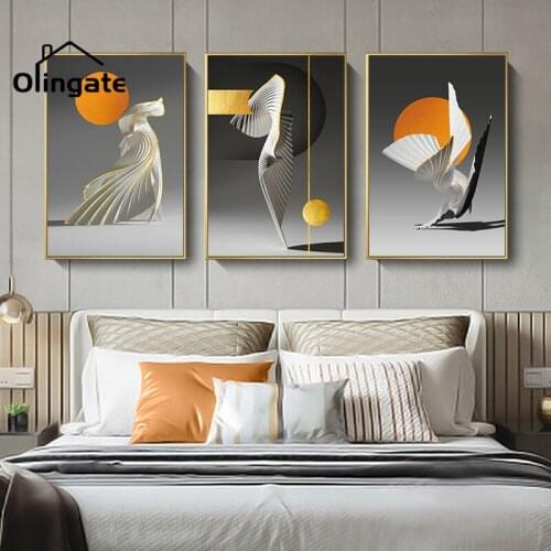 Nordic Orange Sun Canvas Poster Abstract Creative Artwork Canvas Painting One Piece Wall Picture Print Home Living Room Decor
