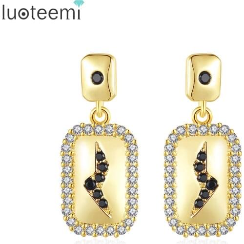 LUOTEEMI Rectangular New Arrival Fashion Drop Earrings for Women Tiny Black Lightning Cubic Zircon Stone Paved Christmas Gifts