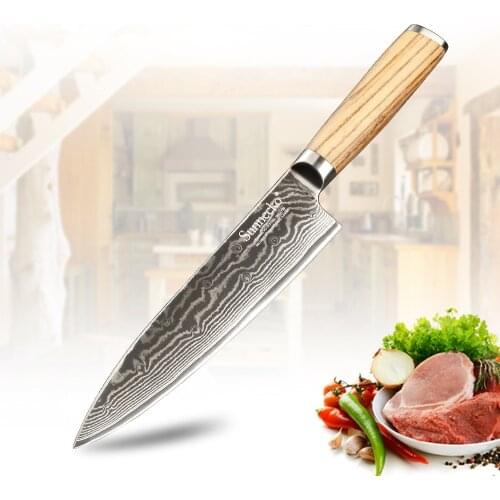 SUNNECKO 8" Chef Knife Kitchen Knives Japanese Damascus VG10 Steel Sharp Blade Original Wood Handle Cleaver Meat Cutting Tools
