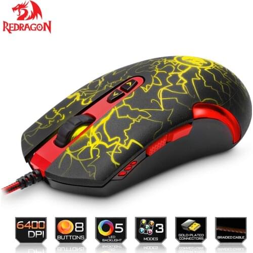 Redragon M701 Lavawolf 6400DPI Optical Gaming Mouse 7 Programmable Buttons LED Professional Gaming Mouse