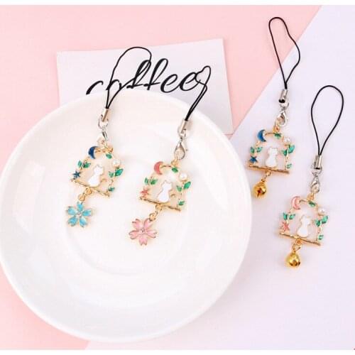 Wholesales 30 Pieces/lot Top Quality Metal Flower Basket Cat Mobile Phone Strap Cute Cartoon Animal Phone Pendants Phone Lanyard