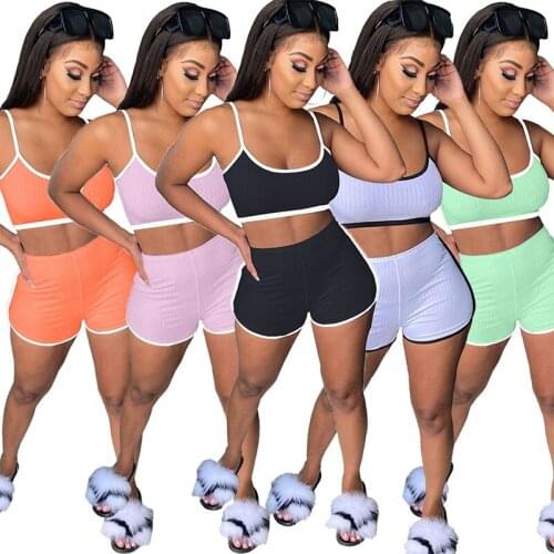 ZKYZWX Sexy Two Piece Sets Casual Spaghetti Strap Crop Tops Biker Shorts Sporty Summer Clothing Women Night Club Matching Suits