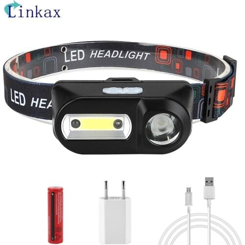 Portable mini XPE+COB LED Headlamp USB charging 6 modes headlights with headband For Fishing Outdoor Camping