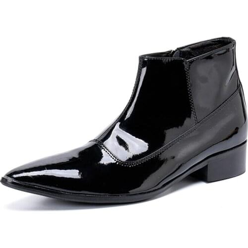 Plus Size Pointed Toe Ankle Boots High Heel Men Cowboy Shoes Patent Genuine Leather python skin punk boots winter military