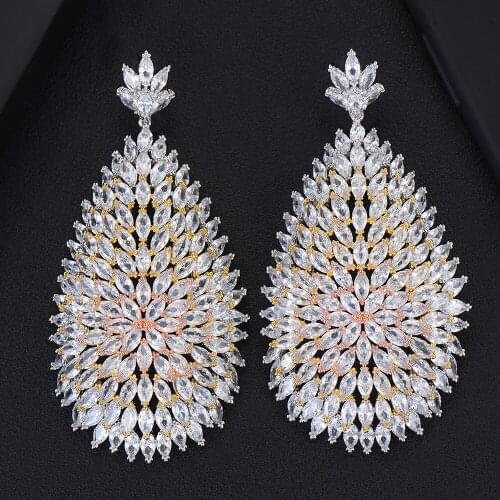 LARRAURI Luxury Waterdrop Balls Long Dangle Earrings for Women Wedding Full Micro CZ Cubic Zircon Dubai Indian Earrings Bohemia