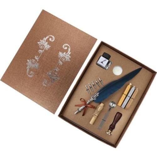 1set Retro Vintage Calligraphy Feather Dip Pen Writing Ink Set Stationery Quill Fountain Pens Creative Vintage Pen Dropshipping