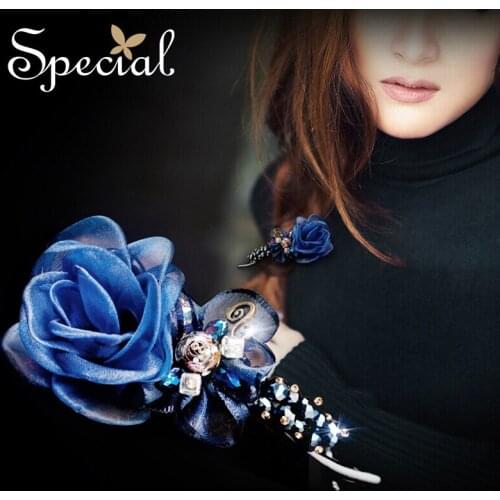 Special Fashion Blue Rose Hair Accessories Resin Hair Clip Silk Crystal Handmade Hair Wear Hair Pins For Girls Women FS141164