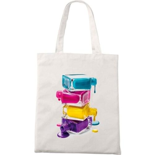 Handbags Custom Printed T Shirt The Nail Polishing Colourful Fashion Women Tee Bags Ulzzang Lady Causal Bags Eco Foldable