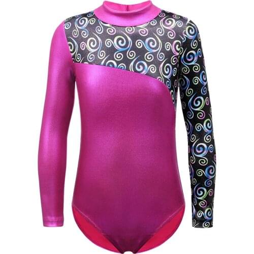 Dance Leotard for Girls Ballet Tutu Costumes Gymnastics Long Sleeve Swirl Printed Spliced Acrobatics Ballet Dance Wear 2-11Y