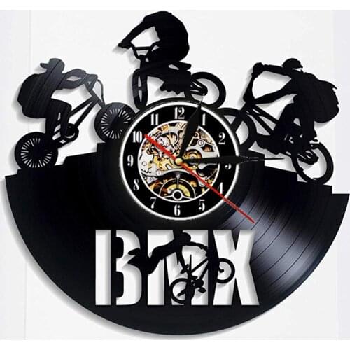 Modern Design Cycle Sport Theme Hanging BMX Sport Vinyl Record Wall Clock Watch Vinyl Wall Clocks Home Decor Gifts for Rider