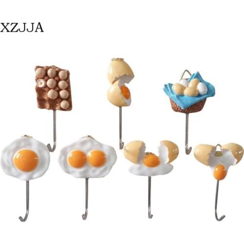 XZJJA 1PCS Cute Resin Egg Shape Strong adhesive Hook Wall Door Clothes Coat Hat Hanger Kitchen Bathroom Rustproof Towel Pothook