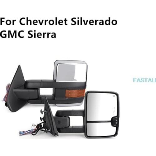 For Chevrolet Silverado GMC Sierra with strong magnetic traction mirror rear view electric reversing black electroplated silver