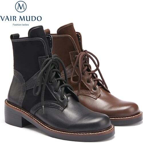 VAIR MUDO Ankle Boots High Heels Work & Safety Shoes Women Black Brown Solid Genuine Leather Adult Boots Women Shoes Lady DX40L