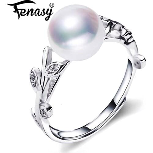 FENASY Natural Pearl Rings New Fashion Bohemian Leaf 925 Sterling Silver Zicron Party Rings For Women Engagement Ring