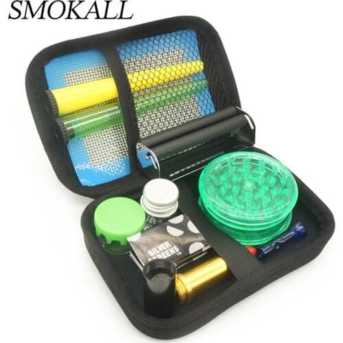 1Set Tobacco Kit Metal Pipe Rolling Machine Plastic Spices Crusher Grinder Rolling Paper Tube Glass Bottle Smoking Accessories