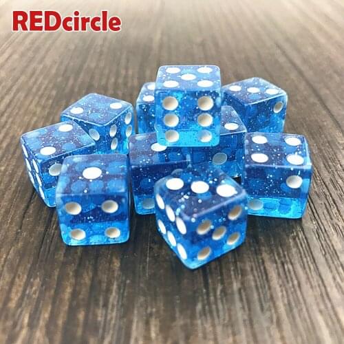 10pcs/set high quality 12mm dice set d6 standard dots gambling accessories small novelty Blue Glitter powder effect