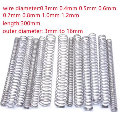 2-5pcs/lot 304 Stainless Steel Long Spring Y-type Compression Spring Wire Dia 0.3/0.4/0.5/0.6mm Outer Dia 3-10mm Length 305mm
