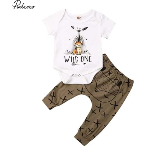 2019 Baby Summer Clothing Lovely Newborn Baby Boy Girl Fox print Clothes Tops Short Sleeve Romper+Harem Pants Outfit 2Pcs Set