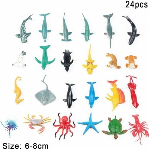 24 mini simulation small marine animal model toys underwater world dolphin lobster shark crab childrens educational toys