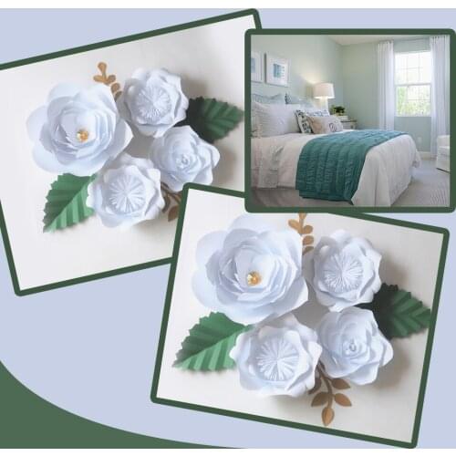 DIY Giant Paper Flowers Backdrop Flores Artificiales 4PCS+Artificial Leaves 4PCS Wedding & Party Deco Home Decoration White
