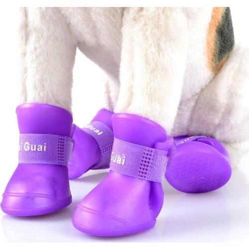 4pcs Pet Dog Rain Shoes Anti Slip Waterproof Pet Dog Cat Rain Shoes 7 Colors Rubber Boots for Four Seasons Dog Boots Shoes S/M/L