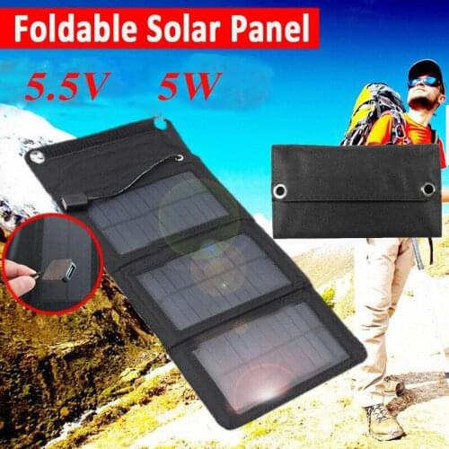 5W Solar Panel Foldable Mobile Phone Charger Outdoor Portable Solar Power Supplies Panel Waterproof Backpack Camping Hiking