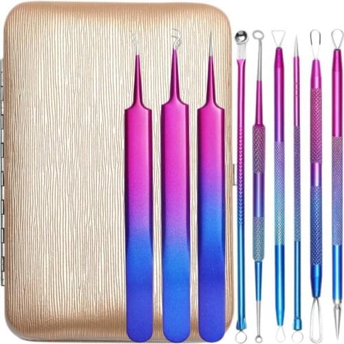 9Pcs/Set Blackhead Comedone Acne Pimple Removal Tool Spoon for Face Skin Care Tool Needles Facial Pore Cleaner