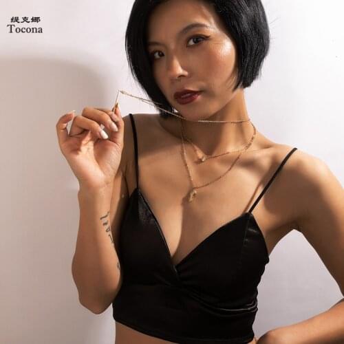 Tocona Exquisite Peanut Geometric Pendant Necklace for Women Charms Multilayer Clavicle Chain Adjustable Jewelry Collar 17472