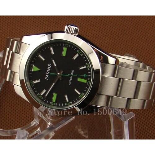 E971,parnis 40mm black dial sapphire glass Automatic mens stainless steel watch