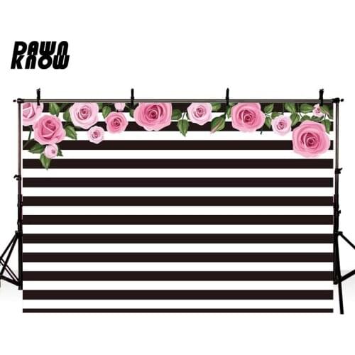 DAWNKNOW Floral Black White Stripes Photography Background Newborn Photocall Photo Shoot Backdrop Children Photo Studio lv1000