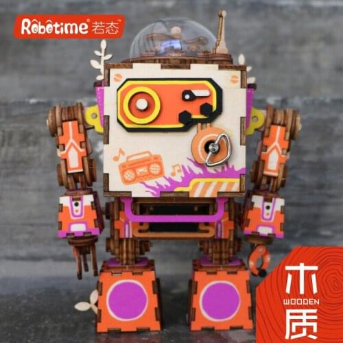 Wooden 3D jigsaw puzzle robot music box creative decoration birthday gift girl